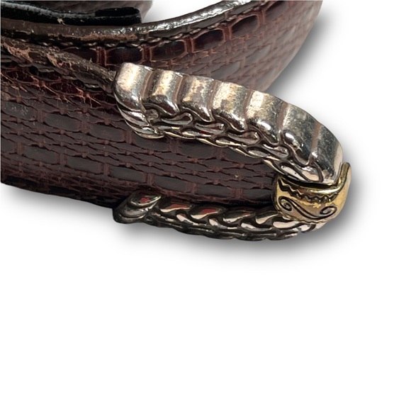 BRIGHTON Brown Croc embossed leather belt gold and silver tone hardware 31”x1” main image 9